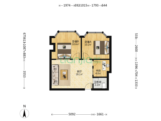 水产大厦 3室1厅1卫 70平方
