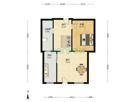 综一矿区万青小区 1室2厅1卫 58平方