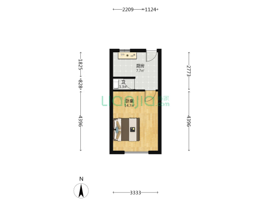 交通公司小区 1室0厅1卫 34平方