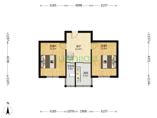 庆丰街政府家属院 2室1厅1卫 54平方