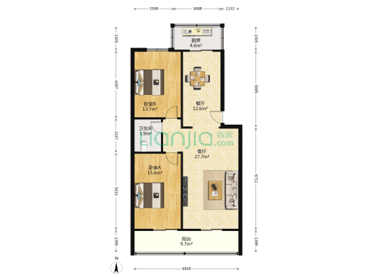 棉麻公司家属院  2室2厅1卫 106平方