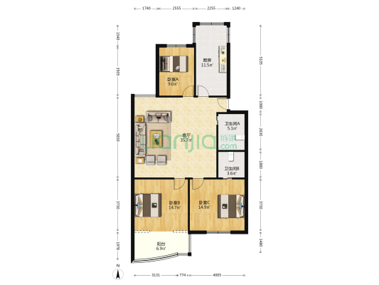 西泠花苑 3室1厅2卫 121平方