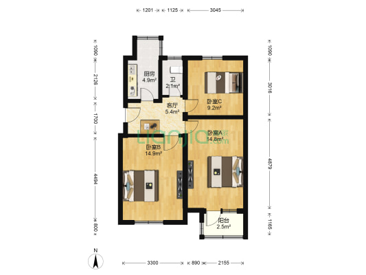 工商大学家属院 3室1厅1卫 70平方