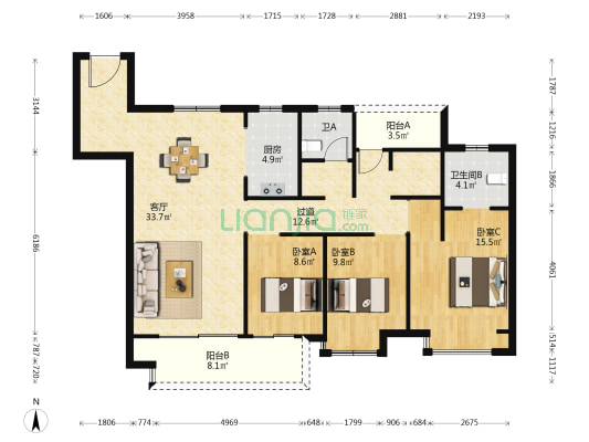 昕悦府 3室1厅2卫 134平方