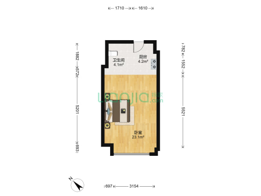 自游港青年广场 1室0厅1卫 49平方