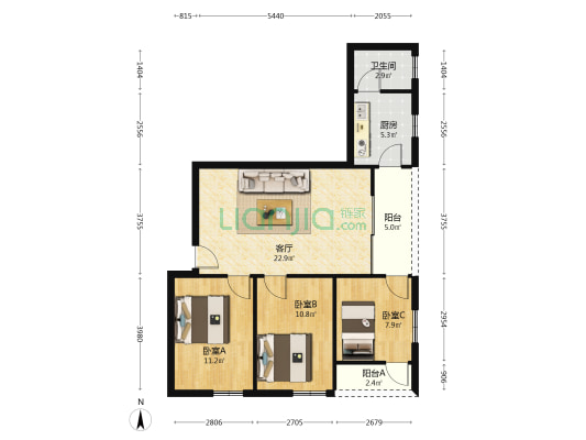 梁围大街24号 3室1厅1卫 73平方