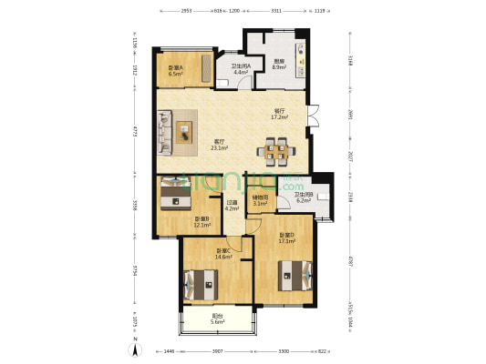 东盛安居 4室2厅2卫 150平方