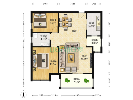雍景新城二期 2室1厅1卫 89平方