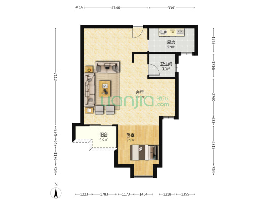 琴台天地 1室1厅1卫 84平方
