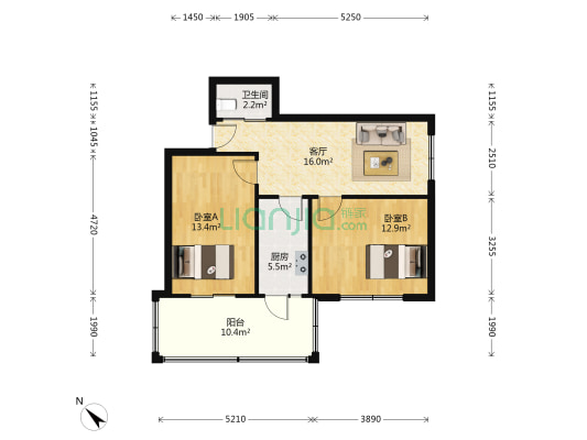 隆礼嘉园 2室1厅1卫 71平方