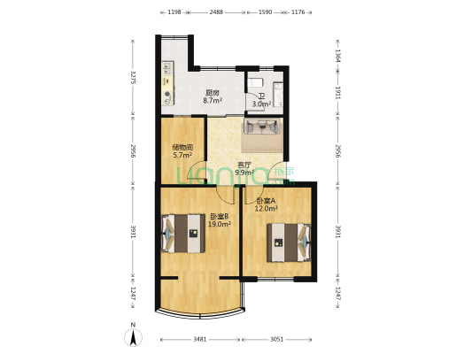 马应龙四合院 2室1厅1卫 62平方