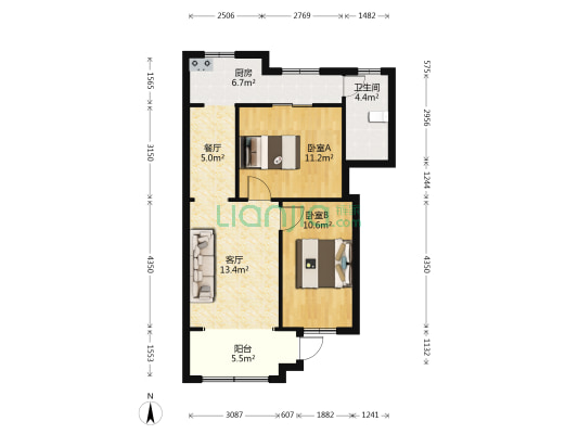 工业四路 2室2厅1卫 60平方