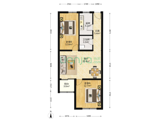 康缘居 2室1厅1卫 89平方