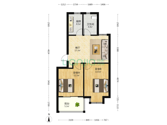 新盛水岸 2室1厅1卫 69平方