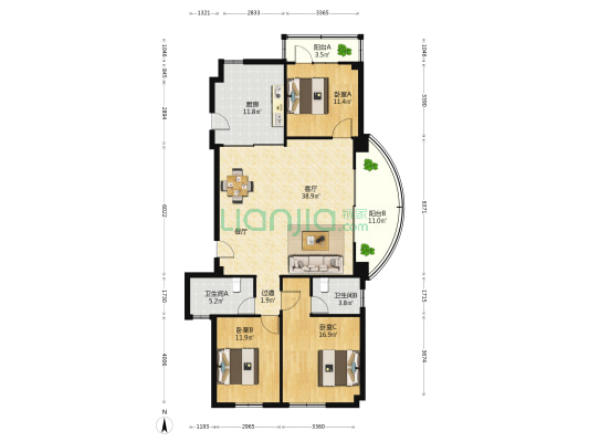 同益路 3室1厅2卫 135平方