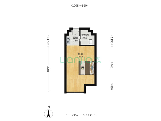 阳光国际大厦B座 1室0厅1卫 34平方