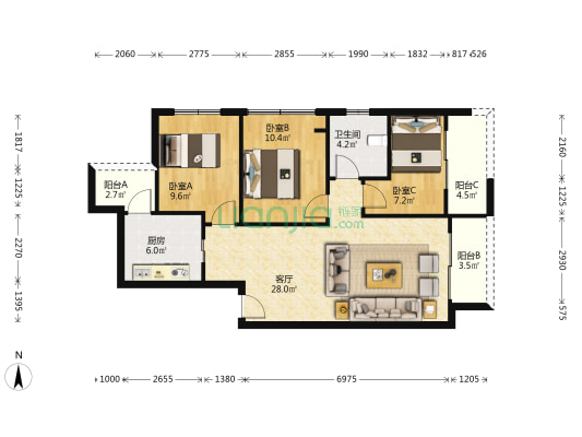 永立龙邸二期 3室1厅1卫 99平方