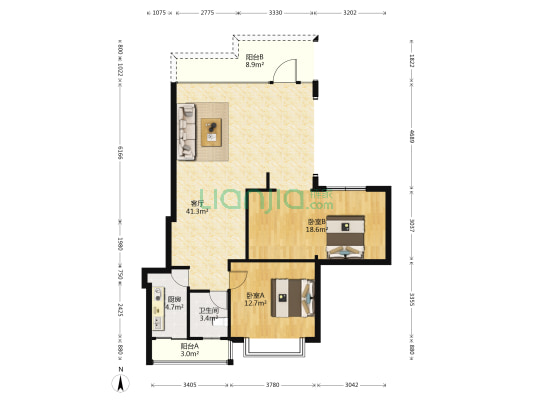 国信滨河雅居 2室1厅1卫 93平方