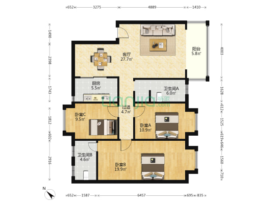 美舍香槟 3室1厅2卫 115平方