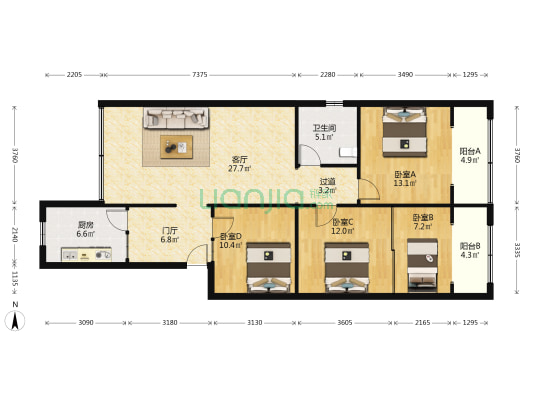 和平路45号 4室1厅1卫 138平方