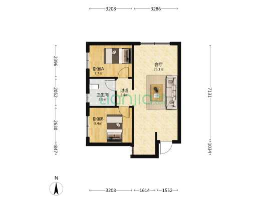 美的康德府 2室1厅1卫 69平方