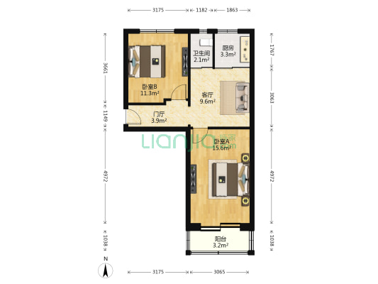 环保局宿舍楼 2室1厅1卫 59平方