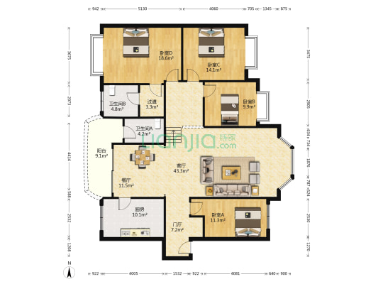 翠湖花园 4室2厅2卫 170平方