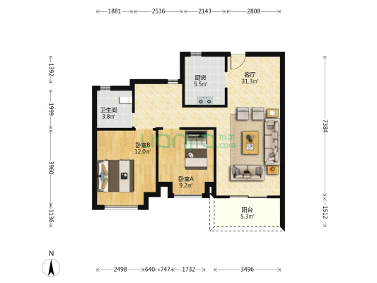 华润国际社区D区 2室1厅1卫 89平方