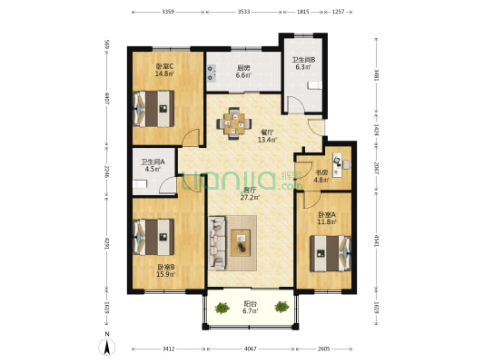 蜀阜小区 4室2厅2卫 132平方