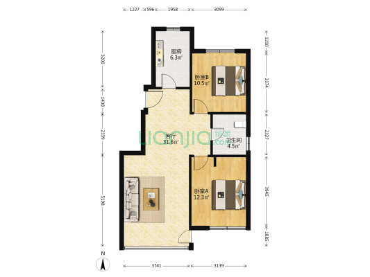 华润置地·长安里 2室1厅1卫 89平方