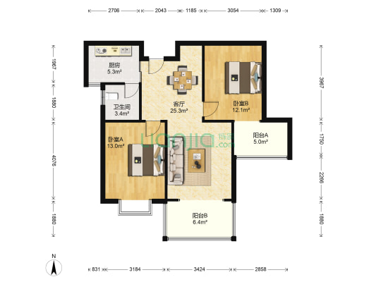 百城晶典 2室1厅1卫 90平方