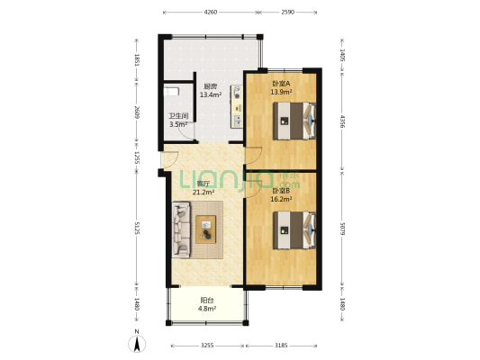 商业街37号 2室1厅1卫 75平方