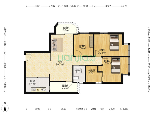 天富花园 3室1厅1卫 104平方