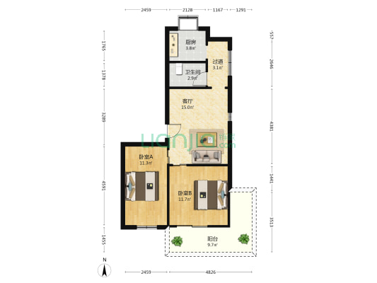 水保局宿舍 2室1厅1卫 67平方