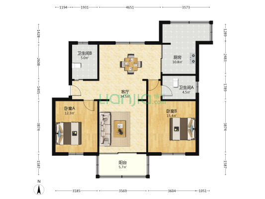 章浜路111弄 2室1厅2卫 105平方
