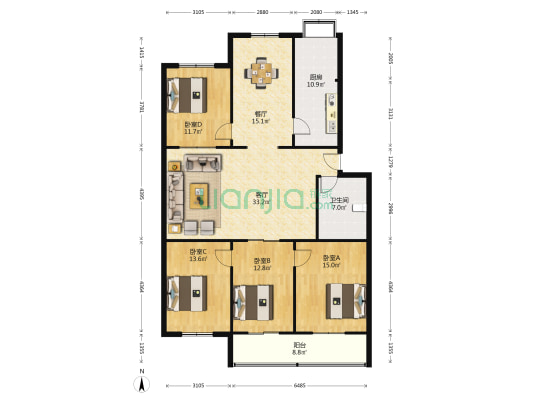 柴家什字农行家属院 4室2厅1卫 155平方
