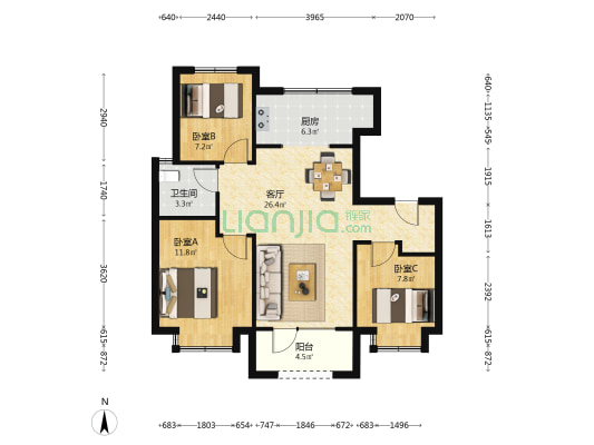 长青华苑书香里 3室1厅1卫 89平方