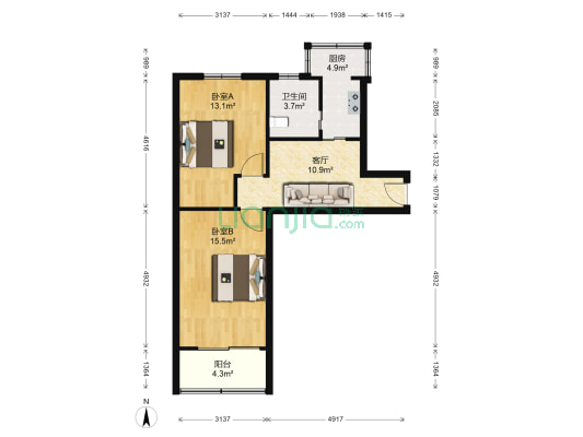 牌坊巷 2室1厅1卫 60平方