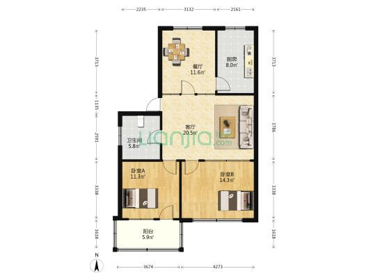 潍城交警大队宿舍 2室2厅1卫 100平方