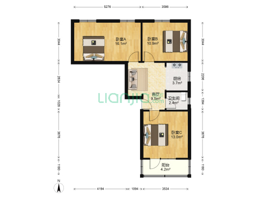 桃叶渡小区 3室1厅1卫 77平方