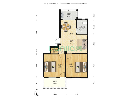 鸿业公寓晋安区 2室1厅1卫 76平方