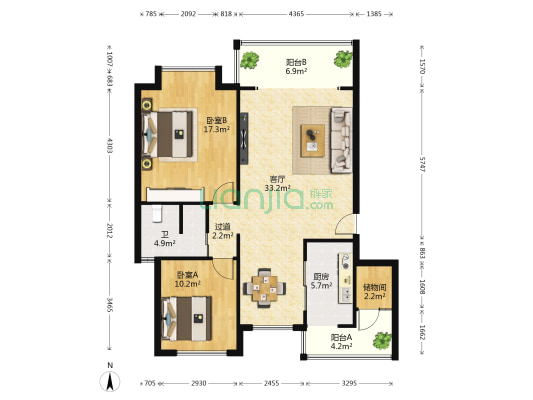 普罗旺斯假期 2室1厅1卫 108平方