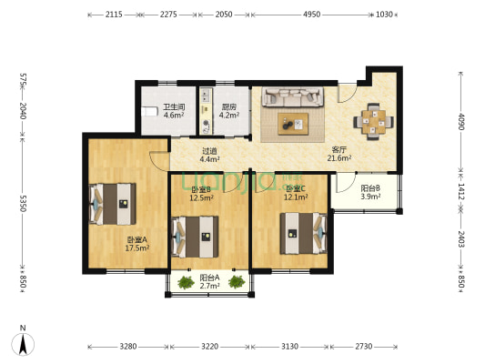 洪福印象 3室1厅1卫 100平方
