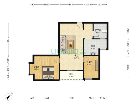 新城丽景 2室1厅1卫 77平方