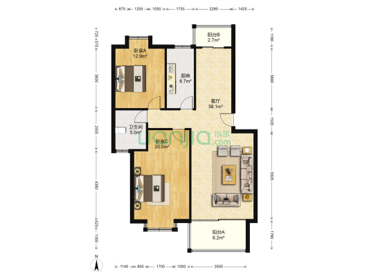 清合嘉园西区 2室1厅1卫 104平方