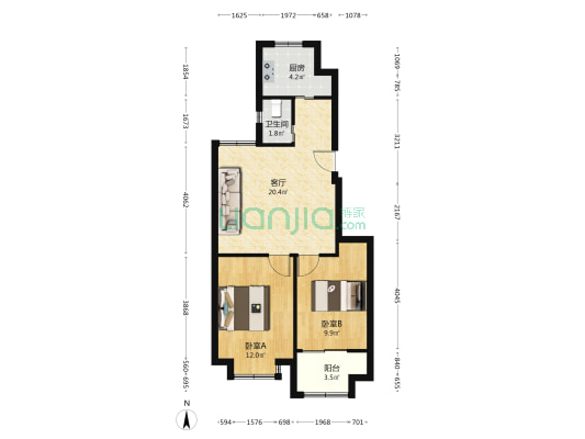 钟秀嘉园 2室1厅1卫 69平方