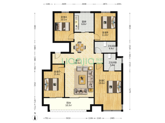 康桥玖玺园 4室1厅2卫 141平方