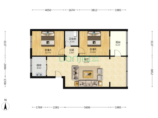 玉门街物资局家属院 2室1厅1卫 94平方