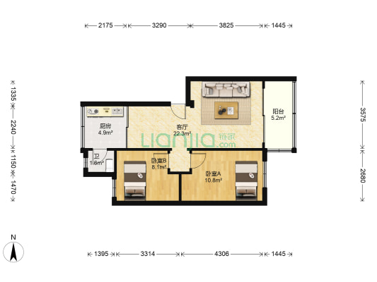 文明路338号 2室1厅1卫 67平方