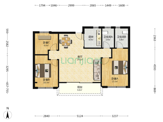 花芸春境府 3室1厅2卫 101平方
